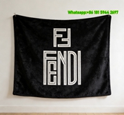 Fendi Black & White Line Art FF Monogram Flannel Throw Blanket IMG_9492